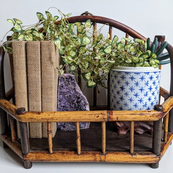MCM Bamboo Hanging Wall Or Table Top Display Shelf with Brass Ring